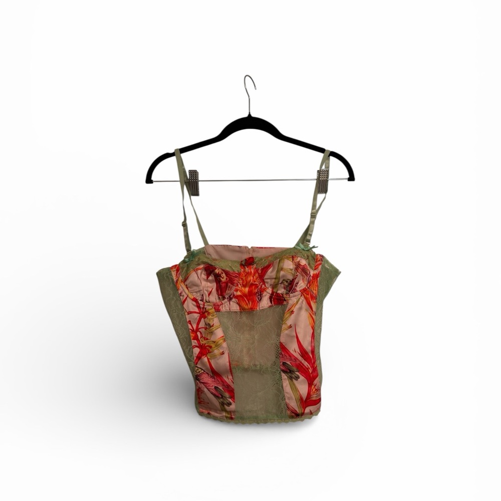 Finesse Red and Green Floral Corset vintage inspired top